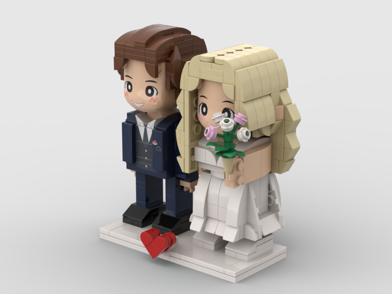 Verträumte Weiße Hochzeitspaar-duddu-ziegelfiguren, Individuelle Kopf-ziegelfigur Als Jubiläumsgeschenk Für Frau Und Ehemann, Perfektes Souvenir Zum Hochzeitstag - minebrickde
