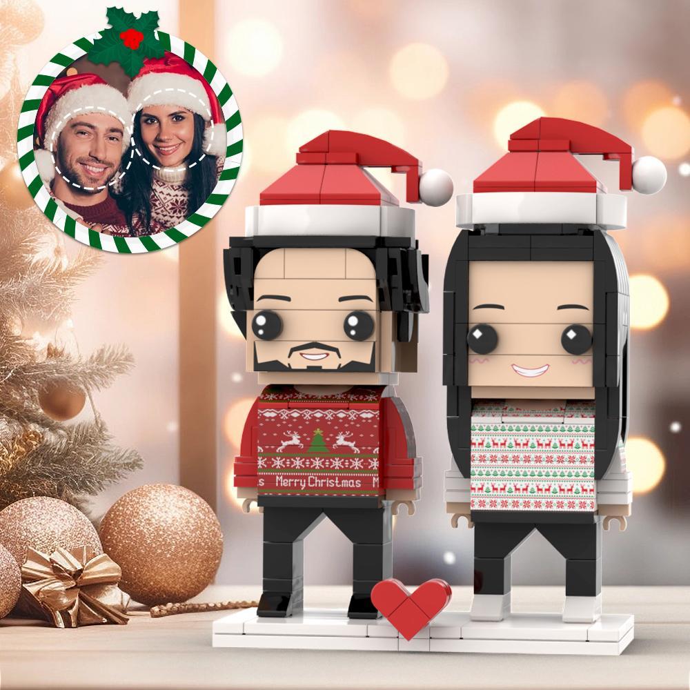 Hässliche Weihnachts-schlafanzüge Für Paare, Individuelle Gesichter Aus Ziegeln, Anpassbarer Kopf, 2 Personen, Individuelle Figuren Aus Ziegeln