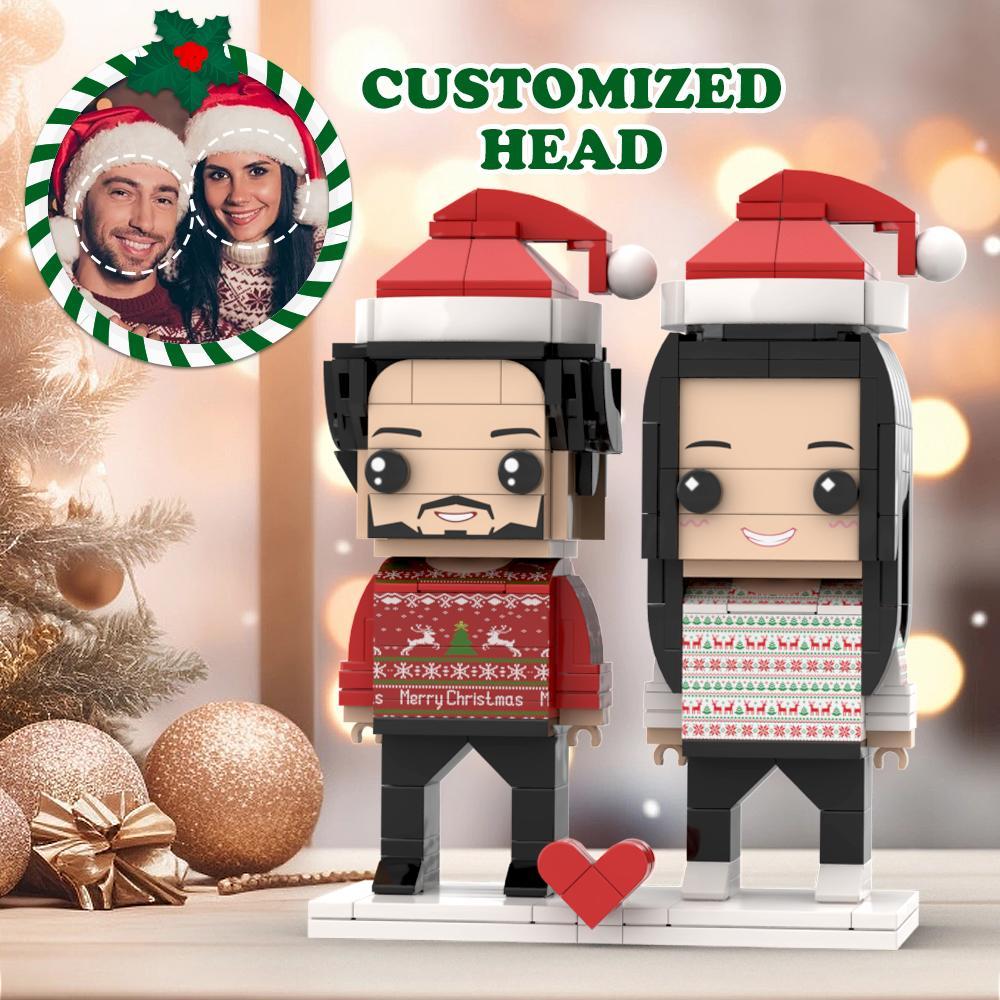Hässliche Weihnachts-schlafanzüge Für Paare, Individuelle Gesichter Aus Ziegeln, Anpassbarer Kopf, 2 Personen, Individuelle Figuren Aus Ziegeln