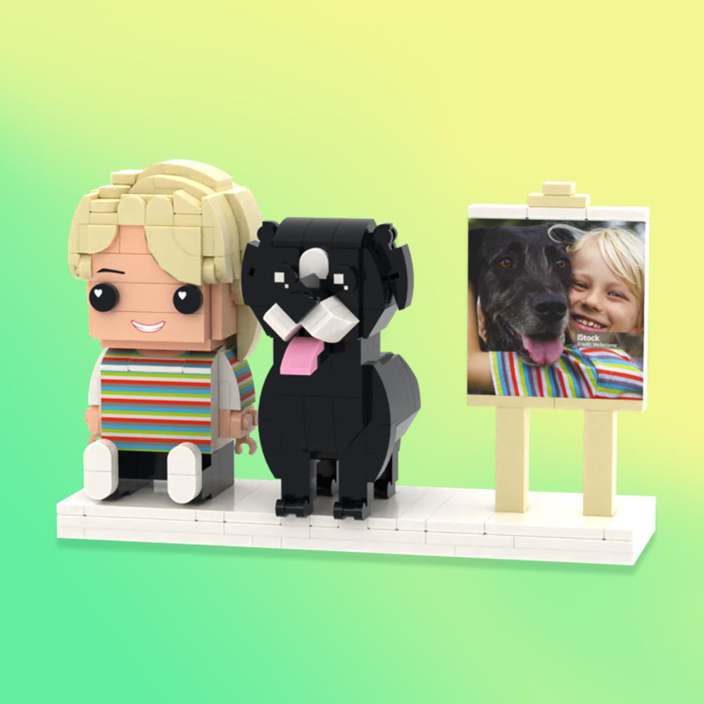 Individuell Gestaltbare Ganzkörper-spielfiguren Aus Bausteinen, Personalisierte Sitzende Spielfiguren Aus Bausteinen, Kinder Und Katze, Universelles Steckspielzeug Aus Kunststoff, Weihnachtsgeschenk - 