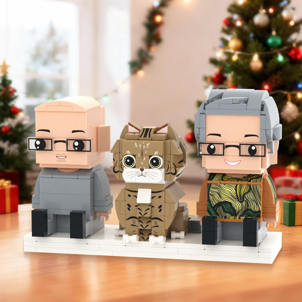 Individuell Gestaltbare Ganzkörper-spielfiguren Aus Bausteinen, Personalisierte Sitzende Spielfiguren Aus Bausteinen, Kinder Und Katze, Universelles Steckspielzeug Aus Kunststoff, Weihnachtsgeschenk - 