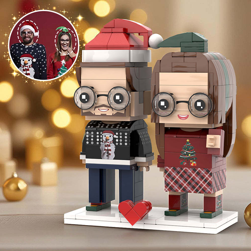 Anpassbarer Kopf, Ineinandergreifendes Plastikspielzeug, Hässliches Lustiges Paar, Passender Pullover, Einzigartiges Weihnachtsgeschenk Zum Erinnern - minebrickde