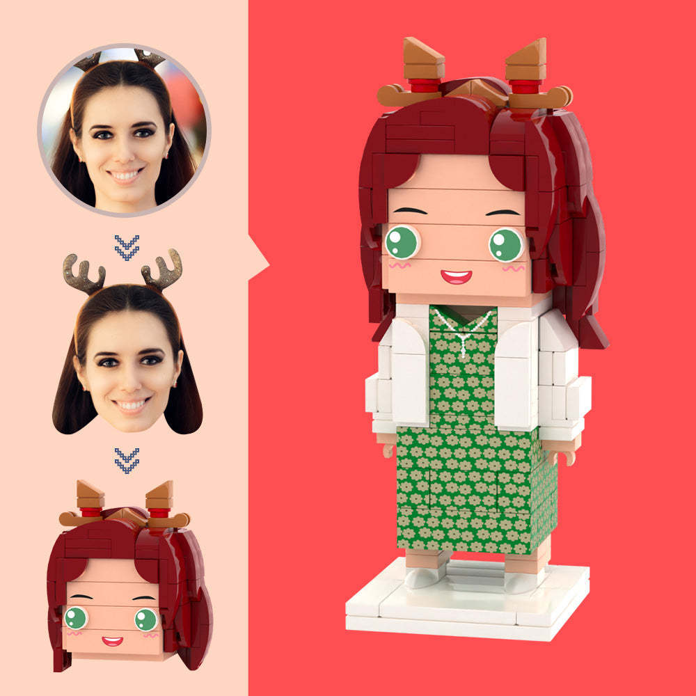 Maßgeschneiderte Kopf-Grün-Blumen-langes Kleid-Figuren, kleines Partikel-Block-Spielzeug, anpassbare Ziegelkunst-Geschenke