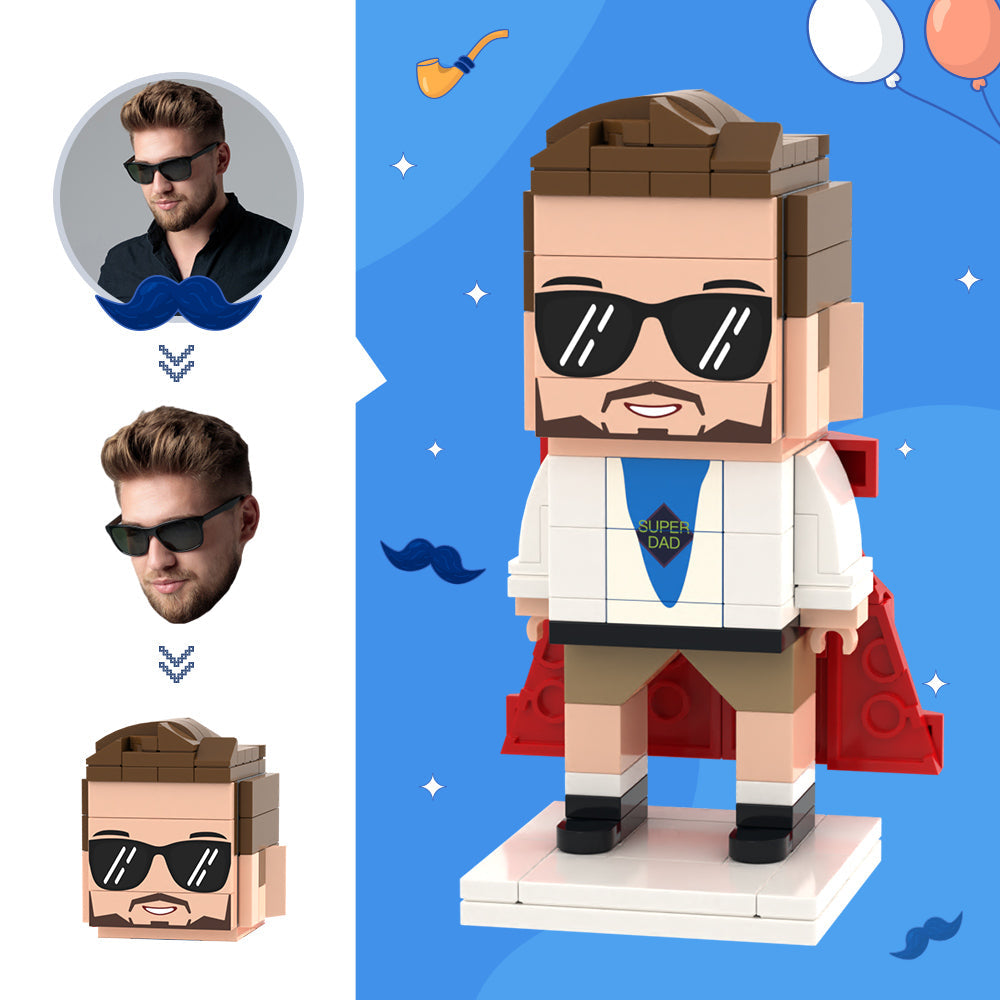 Geschenke für Papa, individuelle Kopf-Steinfiguren, Super-Dad-Steinfiguren, kleines Partikel-Block-Spielzeug