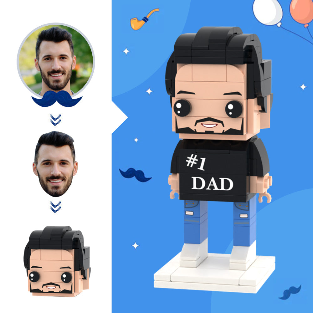 Geschenke für Papa, individuelle Kopf-Steinfiguren Nr. 1, Papa-Steinfiguren, kleines Partikel-Block-Spielzeug
