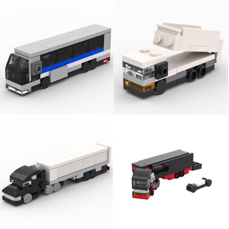 Klein Autobausteine ​​busse Lkws, Erdbewegungsfahrzeuge Rennwagen Transportfahrzeuge Zusammenbau Kleiner Partikel - 