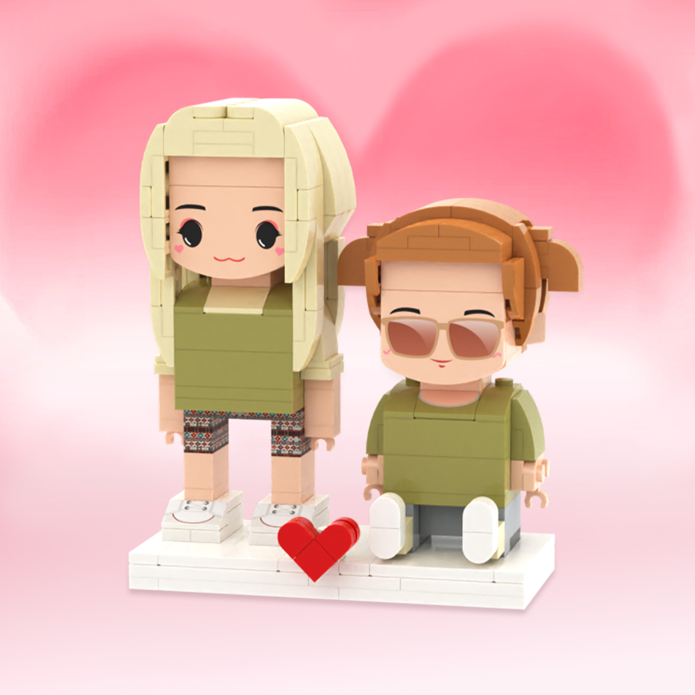 Individuell Gestaltbare Ganzkörper-spielfiguren Aus Bausteinen, Personalisierte Sitzende Spielfiguren Aus Bausteinen, Kinder Und Katze, Universelles Steckspielzeug Aus Kunststoff, Weihnachtsgeschenk - 