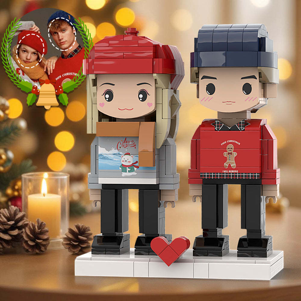 Benutzerdefinierter Kopf, Niedliche Ziegelfiguren, Ineinandergreifendes Plastikspielzeug, Süßer Passender Weihnachtspullover, Weihnachtsgeschenk Für Paare - minebrickde