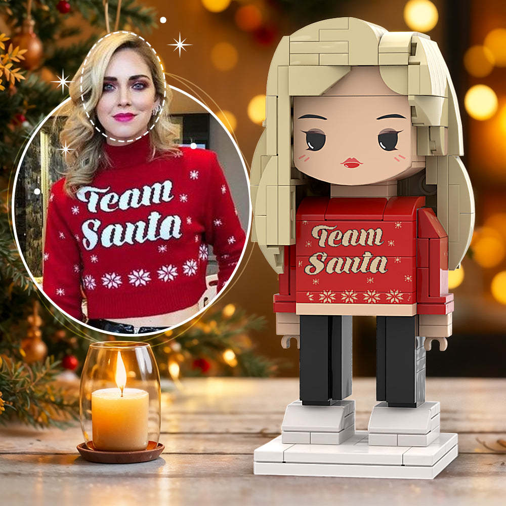 Benutzerdefinierter Kopf, Süßes Ineinandergreifendes Kunststoffspielzeug, Personalisierte Ziegelfiguren, Perfektes Weihnachtsgeschenk Für Mädchen Mit Rotem Pullover - minebrickde