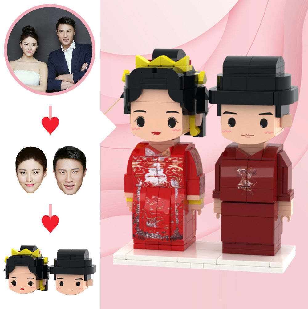 Hochzeitsgeschenke, traditionelle chinesische Hochzeit, niedliches Gesicht,Individuelles Brick Spielzeug, anpassbarer Kopf, 2 Personen, individuelleIndividuelles Brick Spielzeug