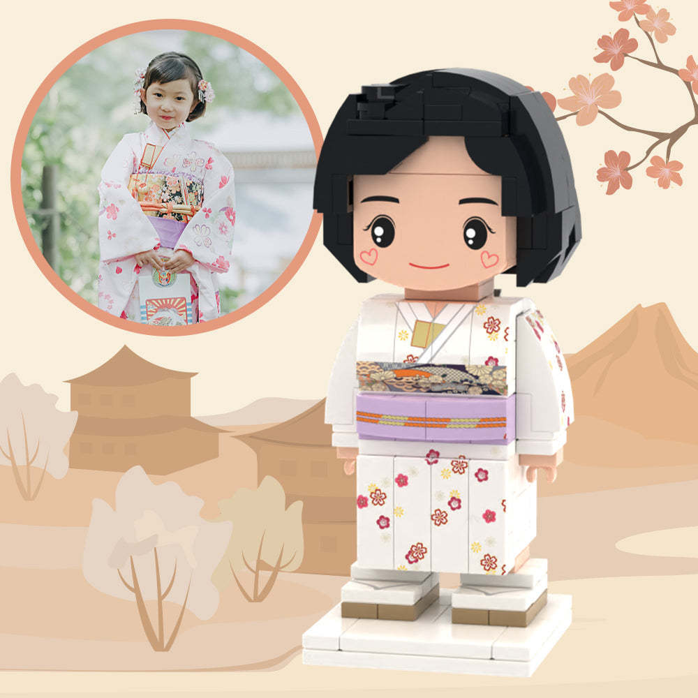 BenutzerdefinierteIndividuelles Brick Spielzeug Ganzkörper Anpassbar Im Japanischen Stil Für Mädchen Im Weißen Kimono