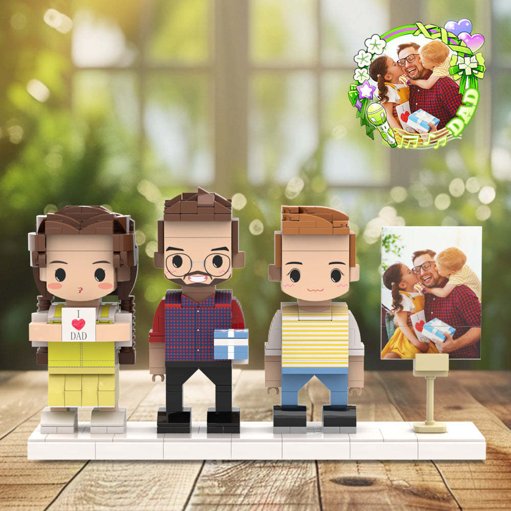 Geschenk Für Papa Und Seine Kinder, Ganz Individuell Anpassbar, Zum Vatertag, Individuelle Ziegelfiguren Für Papa, 3 Personen, Individuelle Ziegelfiguren Für Papa Am Vatertag - minebrickde
