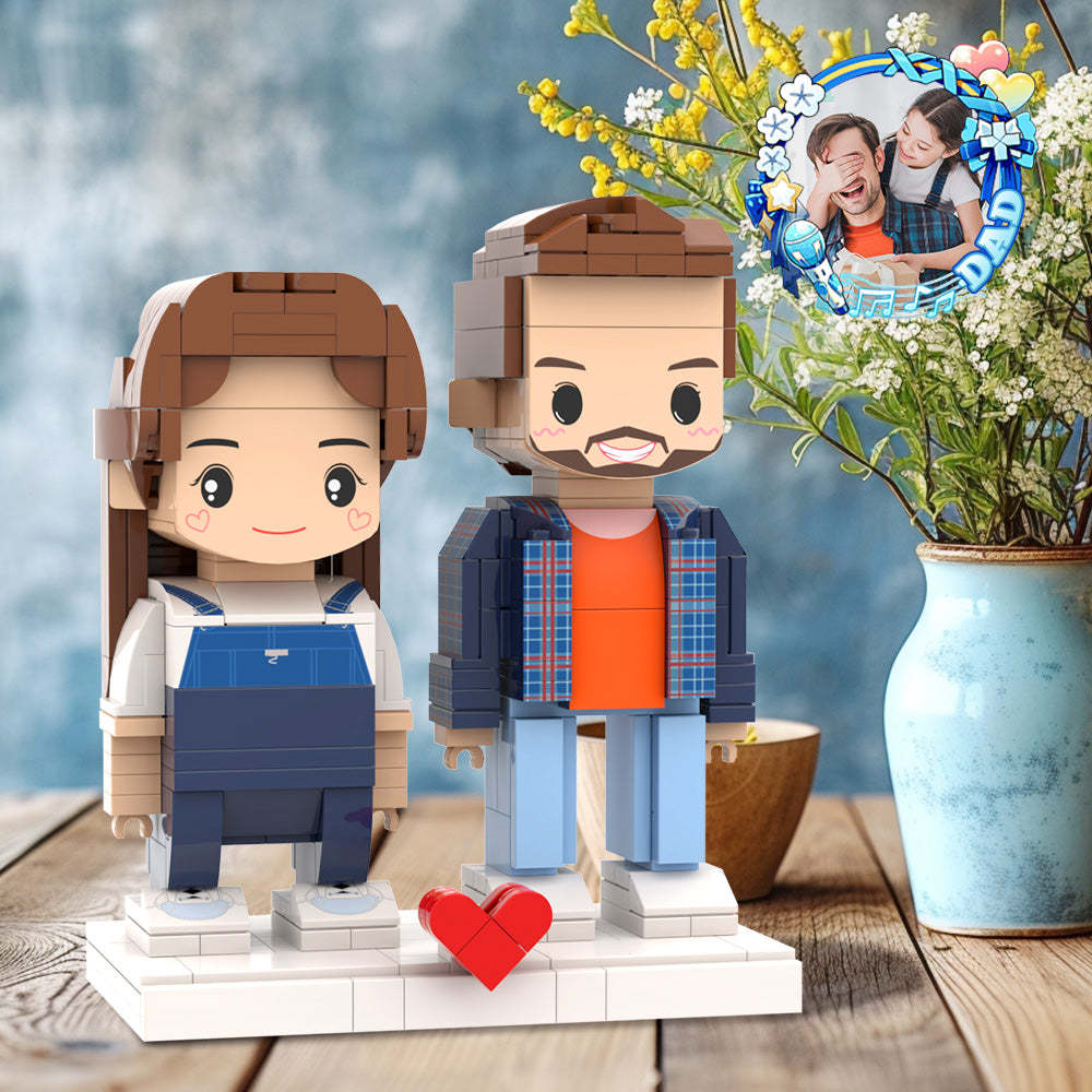 Personalisiertes Geschenk Für Klassisches Blaues Hemd, Vater Und Seine Tochter, Ganzkörperlich Anpassbar, Zum Vatertag, Individuelle Ziegelfiguren Für Papa, 2 Personen, Individuelle Ziegelfiguren Für Papa Am Vatertag - minebrickde