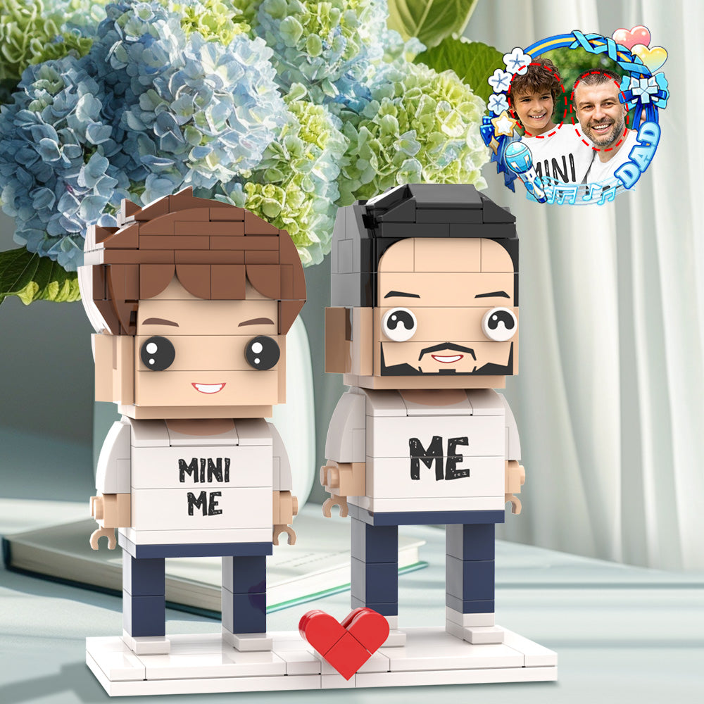 Geschenk Für Papa, Passendes Mini-me-shirt, Anpassbarer Kopf, 2 Personen, Individuelle Ziegelfiguren, Geschenk Für Papa Zum Vatertag