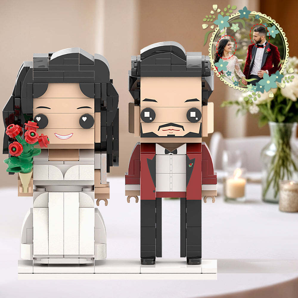 Rauchender Heißer Roter Anzug Und Perfektes Weißes Hochzeitskleid-paar, Ziegelfiguren, Personalisierter Kopf, Ziegelfiguren Zum Selbermachen, Als Souvenir Zum Hochzeitstag - minebrickde