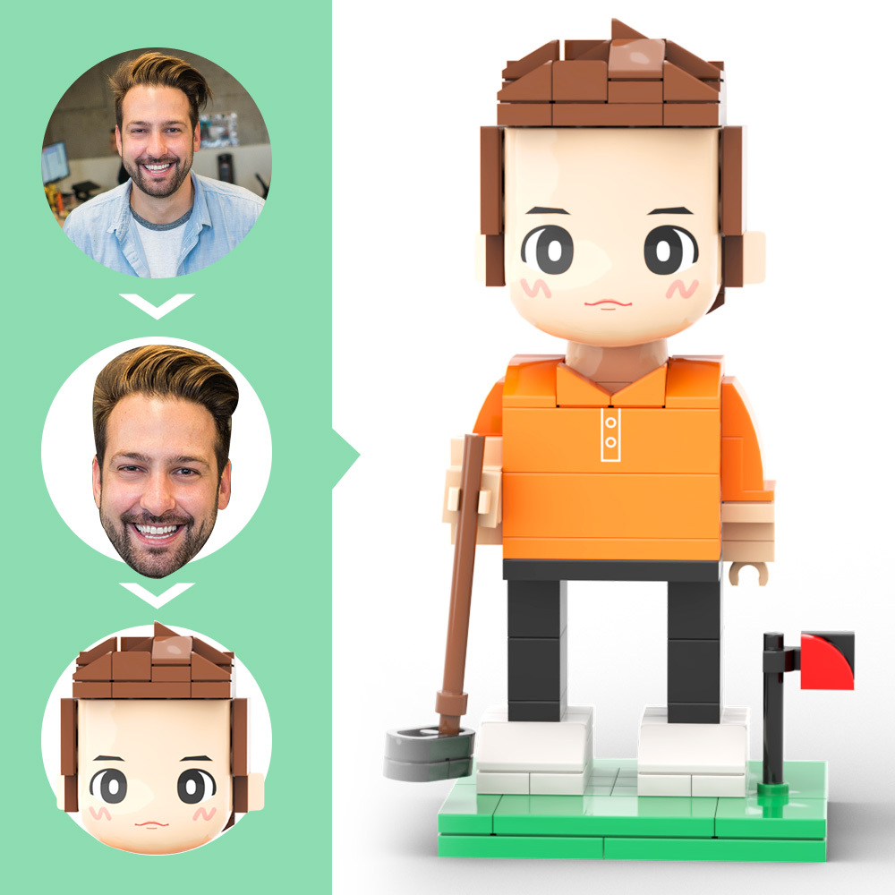 Personalisierter Kopf Golfplatz Mann Ziegelfigur Mit Eingraviertem Text Berufliches Geschenk - 