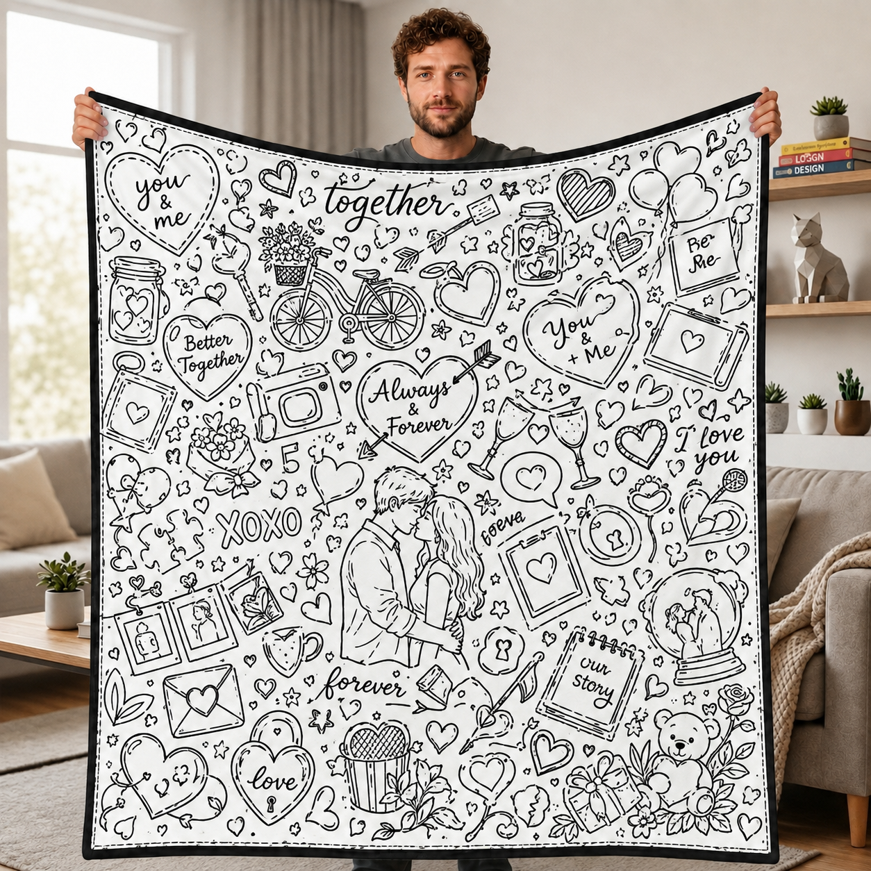 DIY Drawing Blanket (Optional 24-Color Marker Set) , Multi-Theme Create-Your-Own Art Blanket for Dad Kids, Couples, Families & Pet Lovers