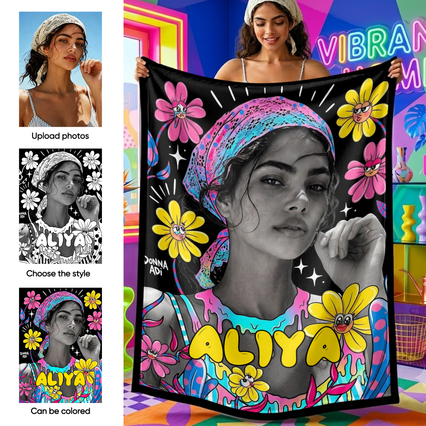 DIY Drawing Blanket (Optional 24-Color Marker Set) , Multi-Theme Create-Your-Own Art Blanket for Dad Kids, Couples, Families & Pet Lovers