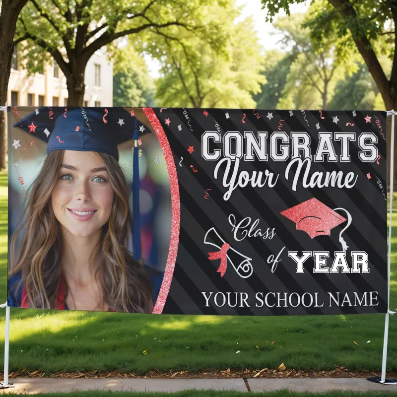 Custom Photo Congrats Class Of 2025 Glitter Graduation Banner, Graduation Decorations - MyJigsawPuzzleAu