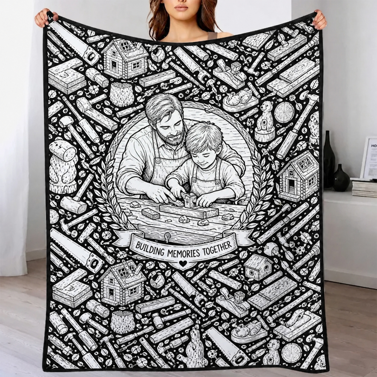 DIY Drawing Blanket (Optional 24-Color Marker Set) , Multi-Theme Create-Your-Own Art Blanket for Dad Kids, Couples, Families & Pet Lovers