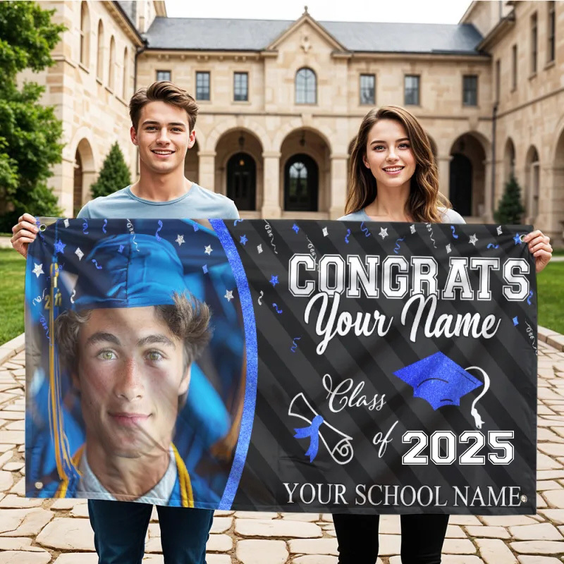 Custom Photo Congrats Class Of 2025 Glitter Graduation Banner, Graduation Decorations - MyJigsawPuzzleAu