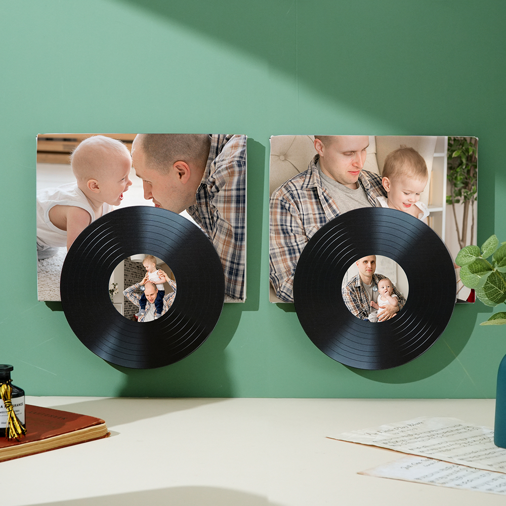 Vinyl Record Photo Wall Art | Custom Music Photo Gift for Dad | Click-to-Play Interactive Memory Keepsake for Pops On Father’s Day