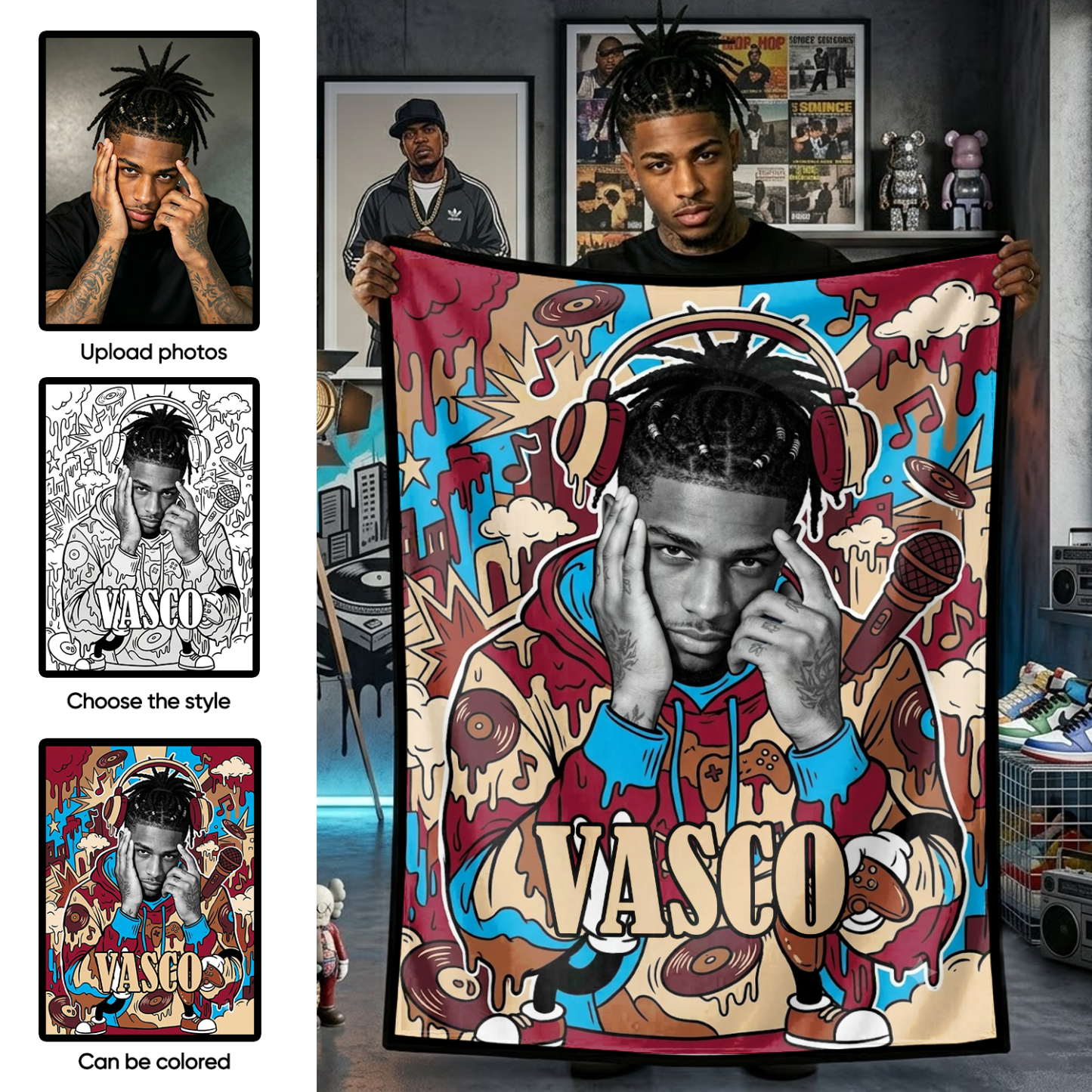 DIY Drawing Blanket (Optional 24-Color Marker Set) , Multi-Theme Create-Your-Own Art Blanket for Dad Kids, Couples, Families & Pet Lovers