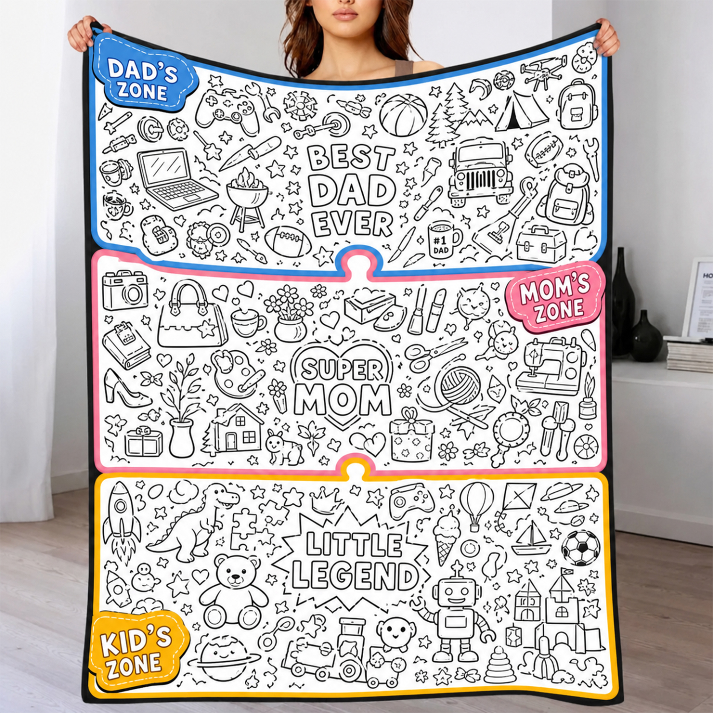 DIY Drawing Blanket (Optional 24-Color Marker Set) , Multi-Theme Create-Your-Own Art Blanket for Dad Kids, Couples, Families & Pet Lovers