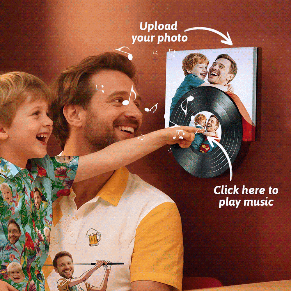 Vinyl Record Photo Wall Art | Custom Music Photo Gift for Dad | Click-to-Play Interactive Memory Keepsake for Pops On Father’s Day