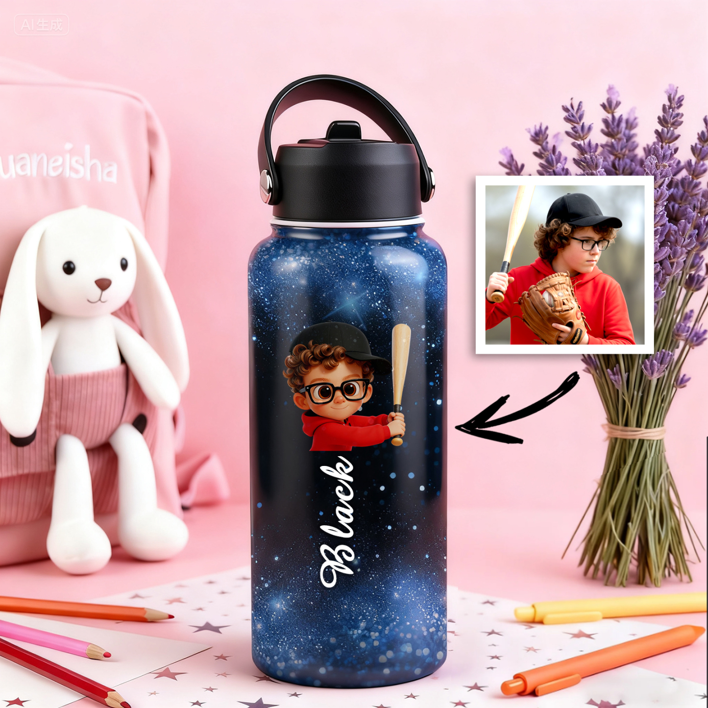 Custom Cartoon Water Bottle with Personalized Portrait & Name | Unique Gift for Kids & Teens - MyJigsawPuzzleAu