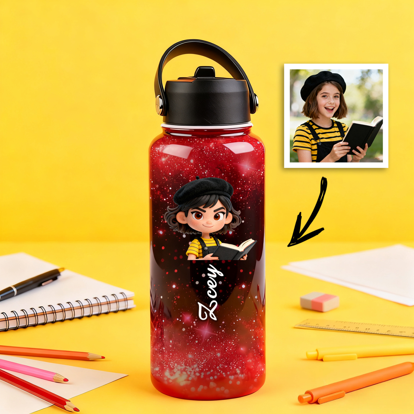 Custom Cartoon Water Bottle with Personalized Portrait & Name | Unique Gift for Kids & Teens - MyJigsawPuzzleAu