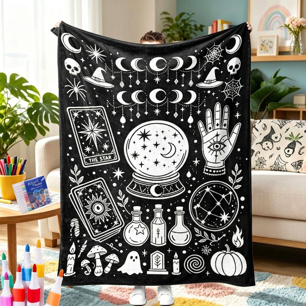Halloween DIY Drawing Blanket – Creative Art Blanket for Kids & Adults, Spooky Halloween Activity Gift - MyJigsawPuzzleAu