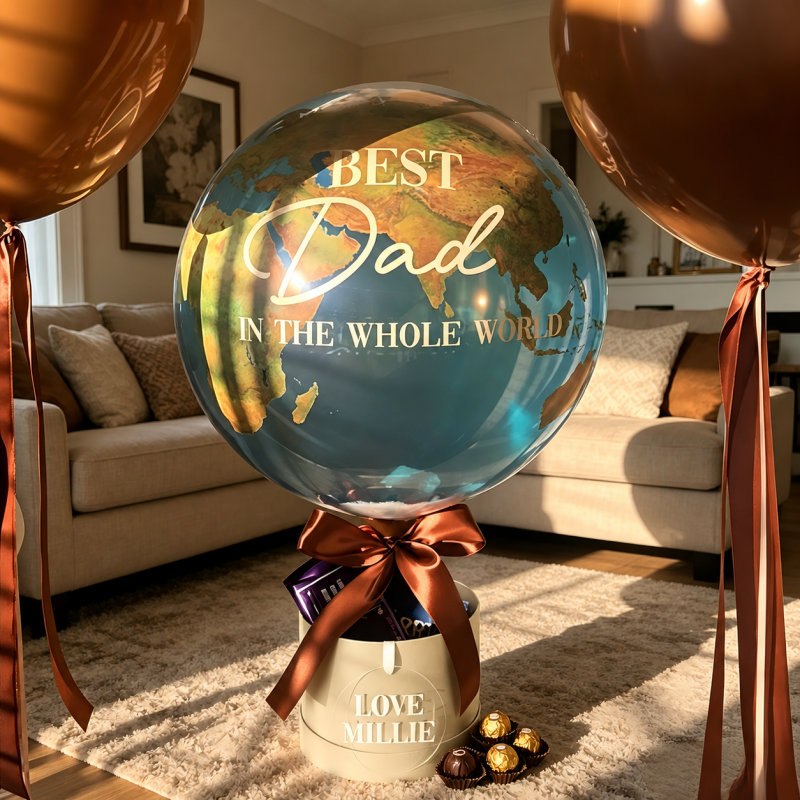 Best Dad In The Whole World Balloon Personalized Earth-Shaped Balloon Set Father's Day Gift for Dad or for Grandpa