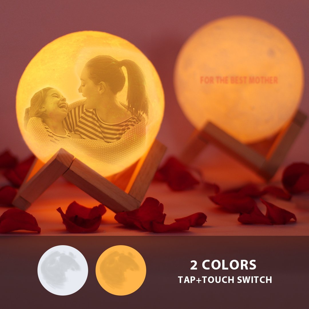 Personalised Moon Lamp | Mom's Gift| Touch to Convert 2 Colors| Engraved 3D Photo