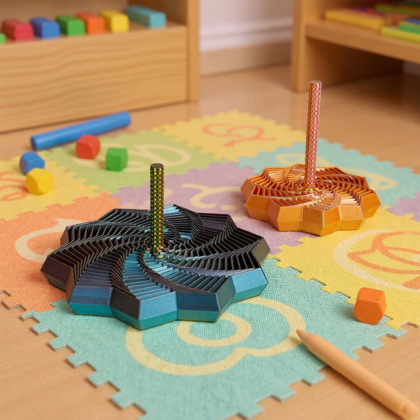 Fidget Star with Handle: Hypnotic Visual & Sound Stress Relief Spinner, 3D Printed Desk Toy - MyJigsawPuzzleAu