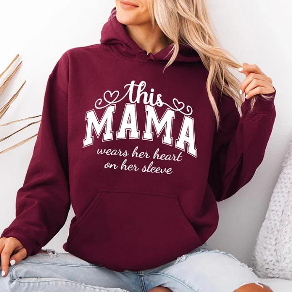 This MAMA Wears Her Heart On Her Sleeve Personalized Hoodie, Personalized Valentine Mama Hoodie - MyJigsawPuzzleAu