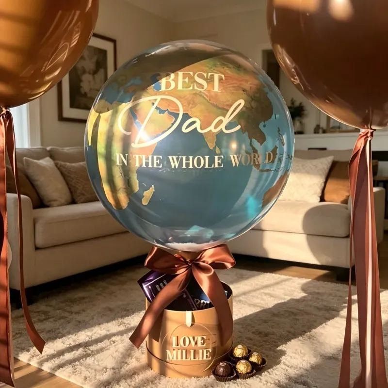 Best Dad In The Whole World Balloon Personalized Earth-Shaped Balloon Set Father's Day Gift for Dad or for Grandpa