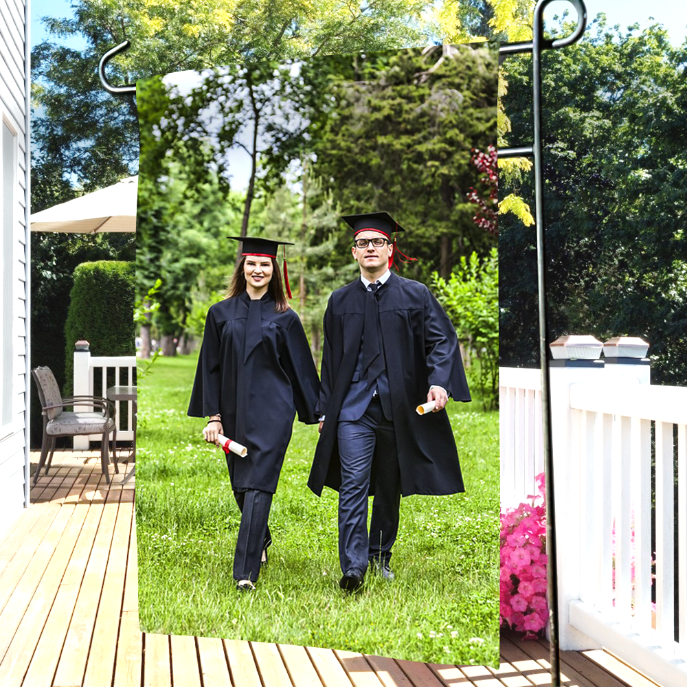Graduation Gift Custom Photo Garden Flag Family Outdoor Courtyard Flag- Happy Graduation (12in x 18in) - MyJigsawPuzzleAu