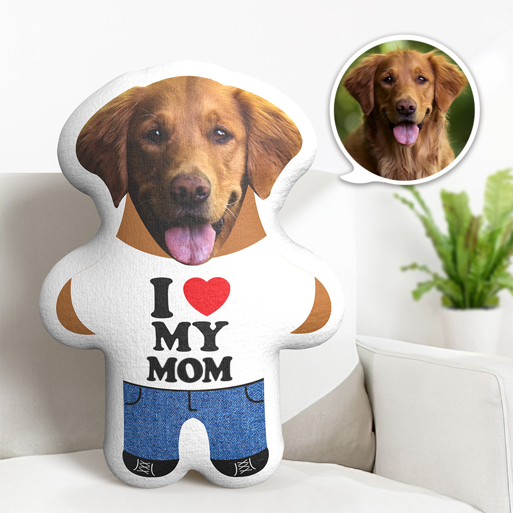 Custom Minime Throw Pillow I Heart My Mom Pet Face Pillow Gift For Pet Mom on Mother's Day