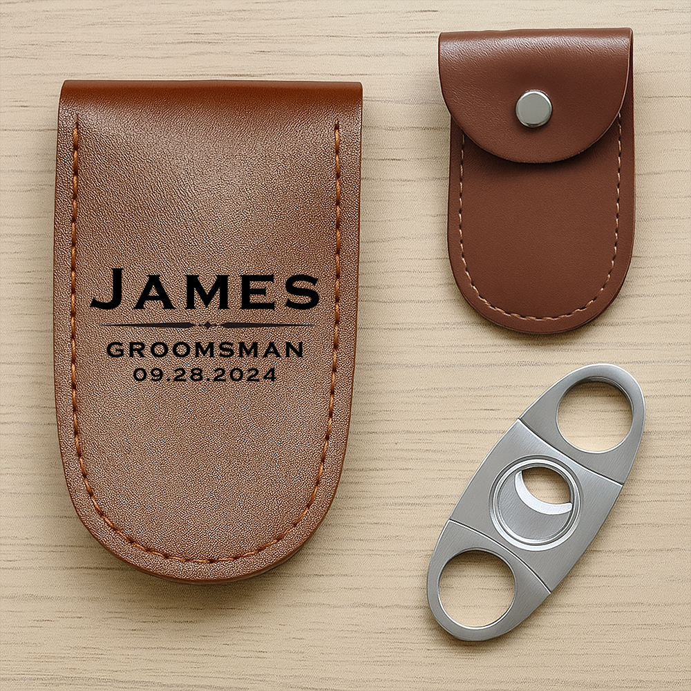 Personalized Cigar Case, Leather Cigar Holder with Cutter, Cigar Travel Case, Groomsmen Gifts, Gift for Dad Husband Gift for Him - MyJigsawPuzzleAu