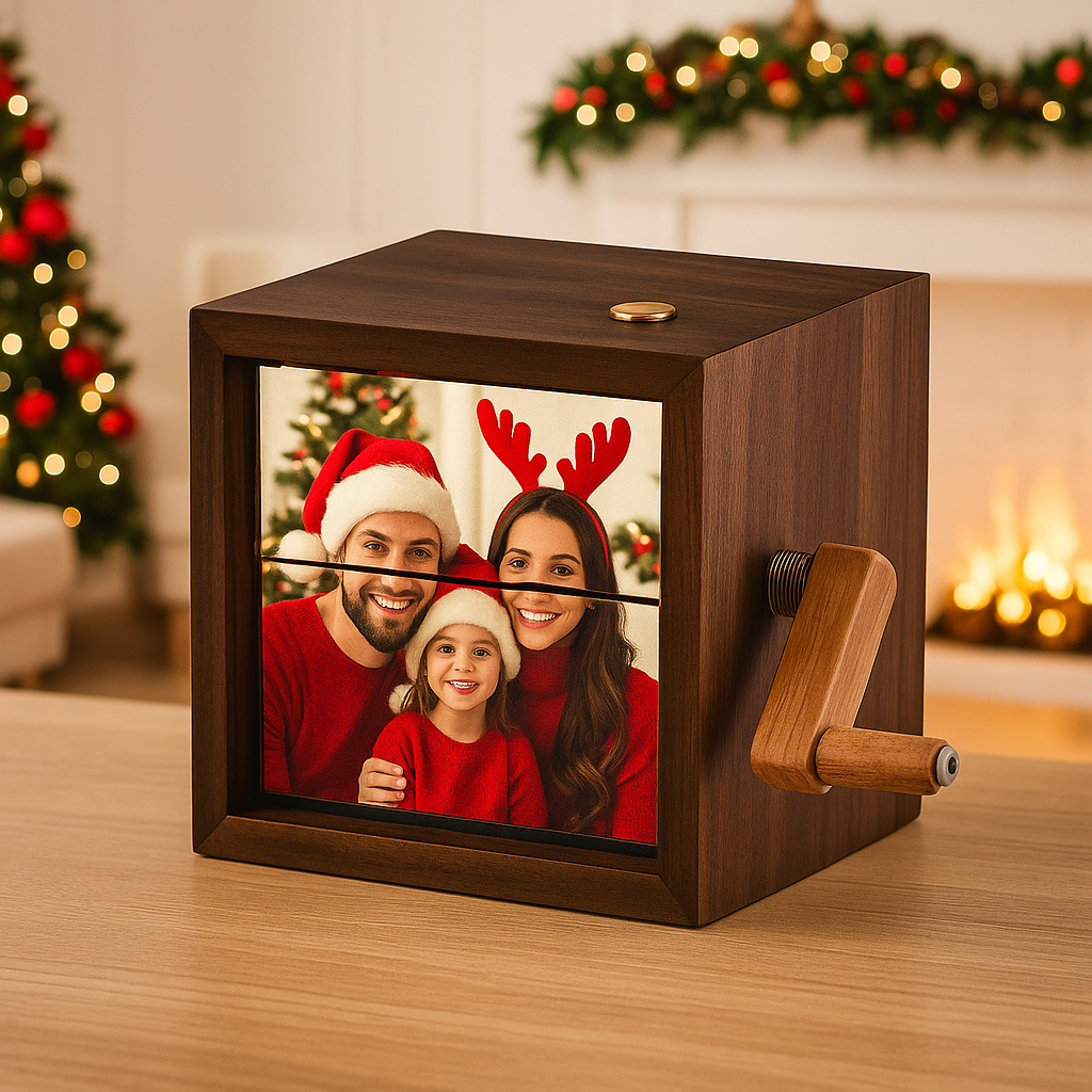 Custom Hand-Crank Flipbook Box Christmas Animation Machine Mechanical Hand-cranked Photo Album with Light Photo Cube Frame Creative Gift