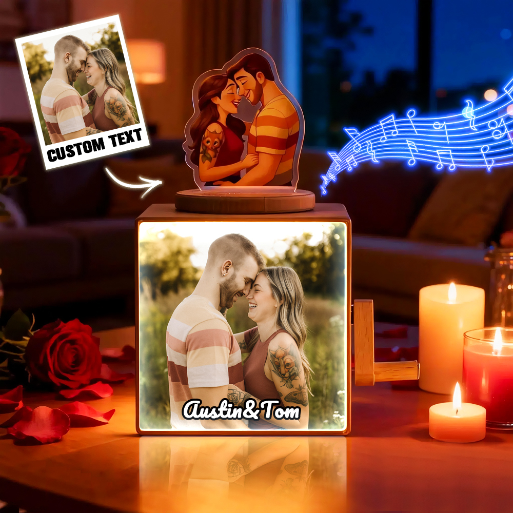 Personalized Photo Music Light Box with Hand-Crank Player – Custom Couple Memory Gift - MyJigsawPuzzleAu
