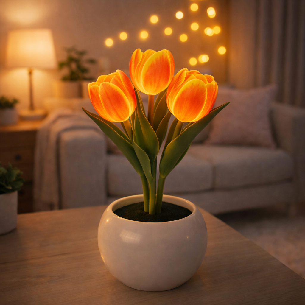 Contemporary Creative Tulip Flower Ceramic PU USB LED Table Lamp For Bedroom - MyJigsawPuzzleAu