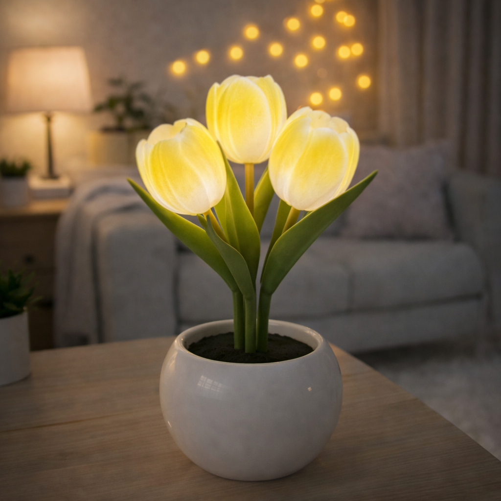 Contemporary Creative Tulip Flower Ceramic PU USB LED Table Lamp For Bedroom - MyJigsawPuzzleAu