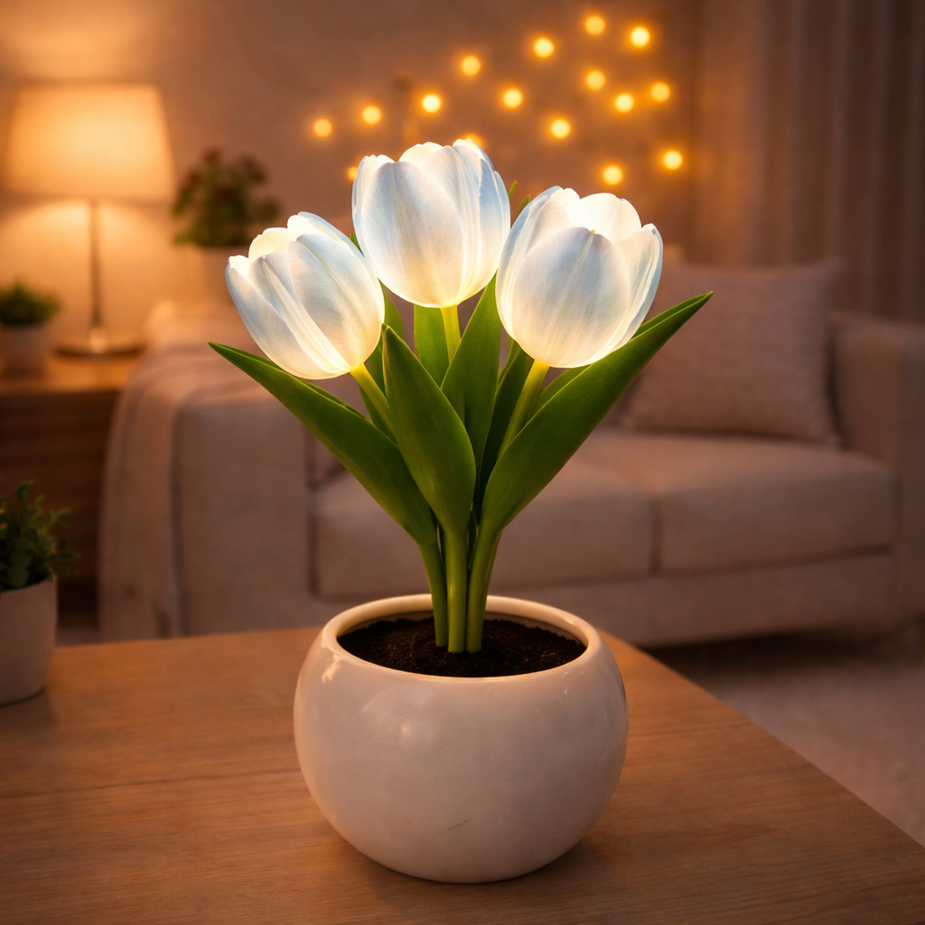 Contemporary Creative Tulip Flower Ceramic PU USB LED Table Lamp For Bedroom - MyJigsawPuzzleAu