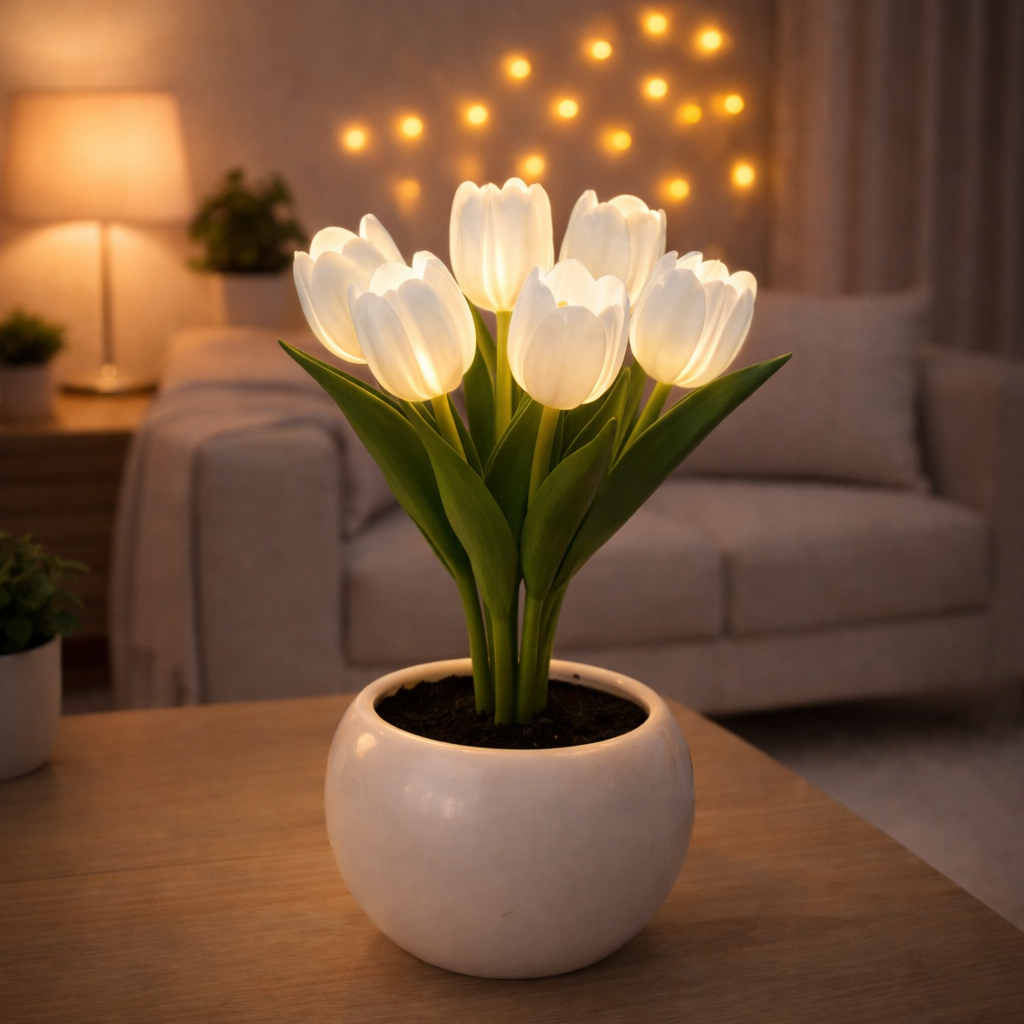 Contemporary Creative Tulip Flower Ceramic PU USB LED Table Lamp For Bedroom - MyJigsawPuzzleAu