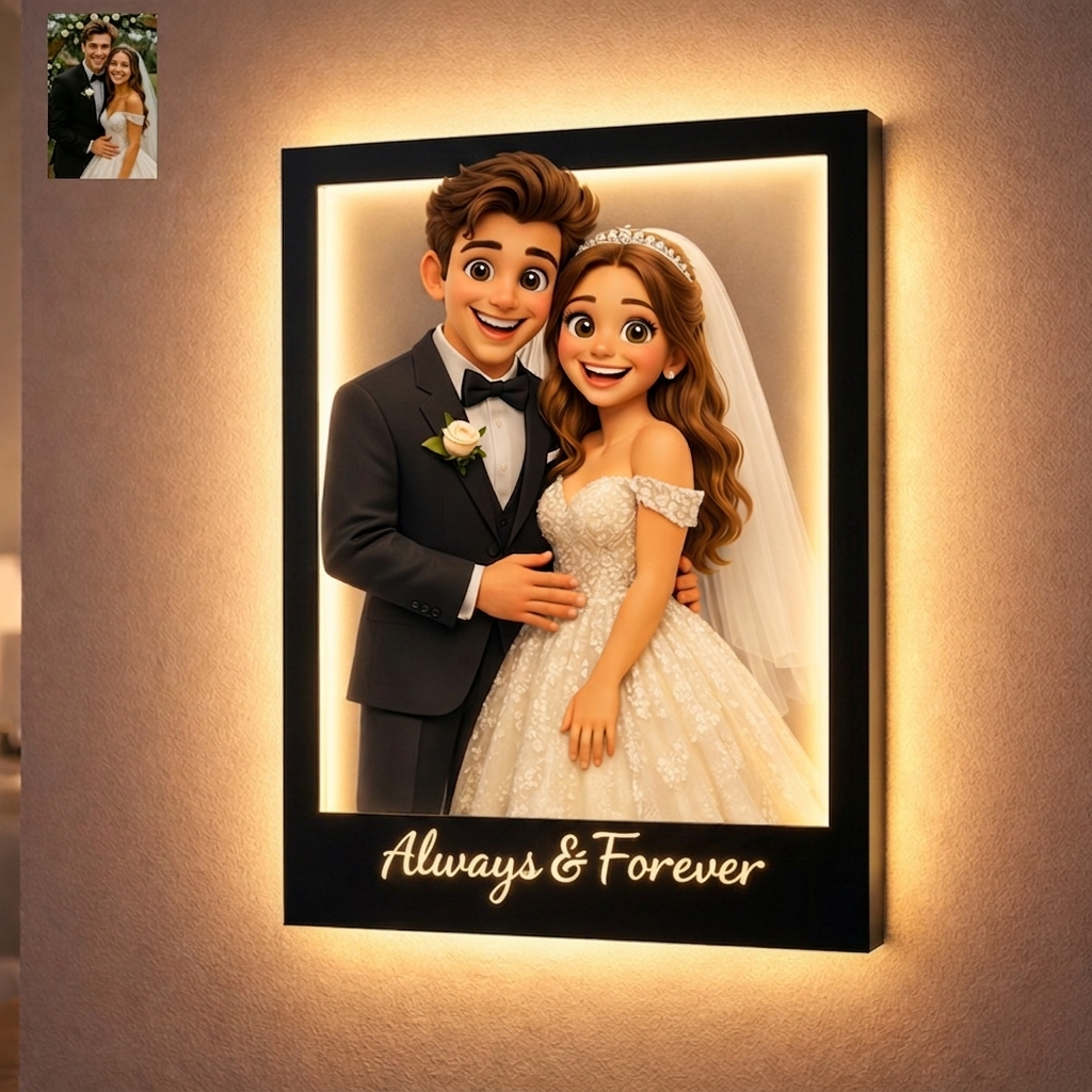 Personalized Cartoon Portrait Mirror Light Frame