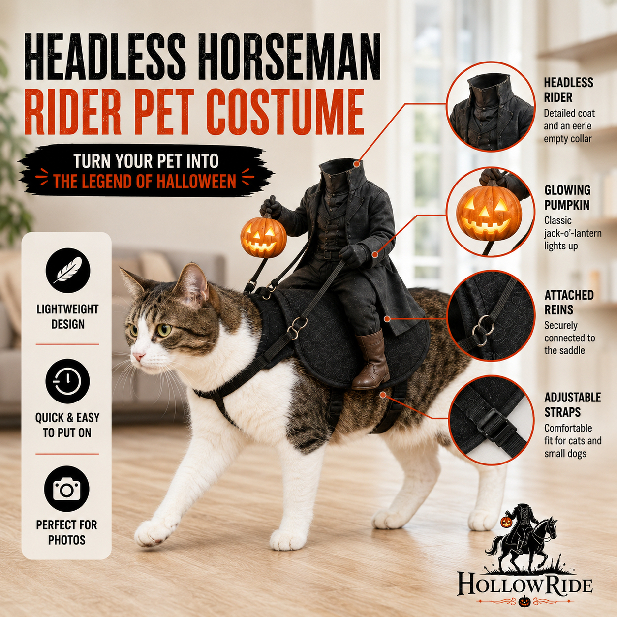 Halloween Cat Costume Headless Horseman Rider – Spooky Pet Outfit for Dogs & Cats, Perfect Gift for Halloween Party - MyJigsawPuzzleAu