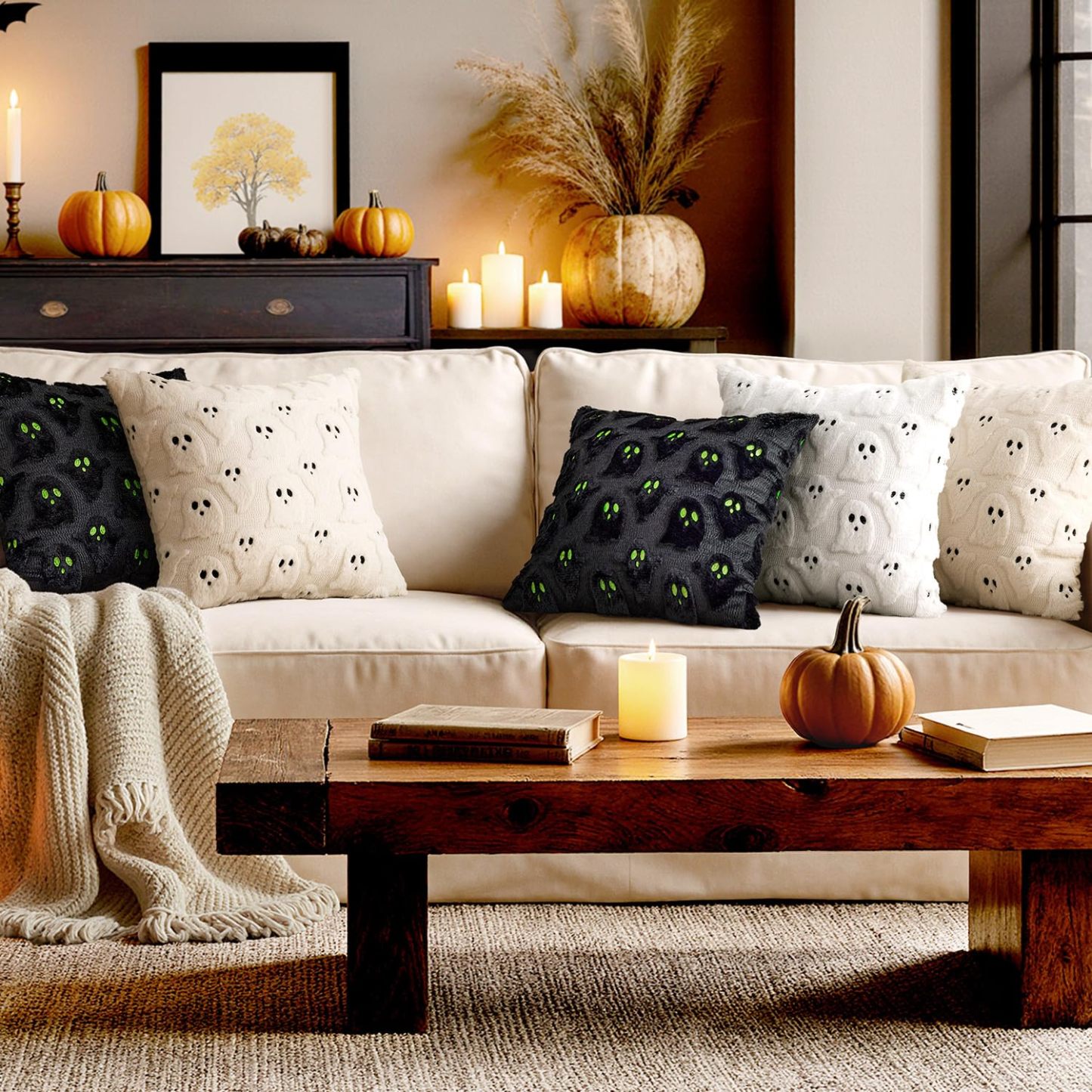 Halloween Pillow Covers Cute Ghost Decor Set of 2 18x18 - MyJigsawPuzzleAu