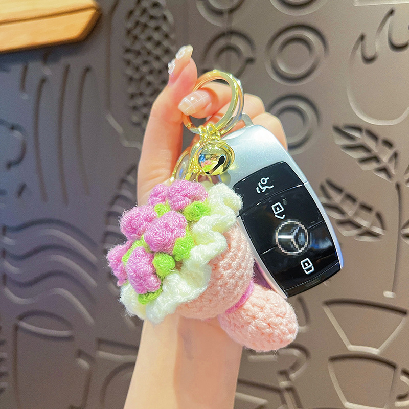 Pearl Chain Handwoven Floral Keychain - Bohemian Rose Wristlet, Elegant Purse Accessory for Women - MyJigsawPuzzleAu